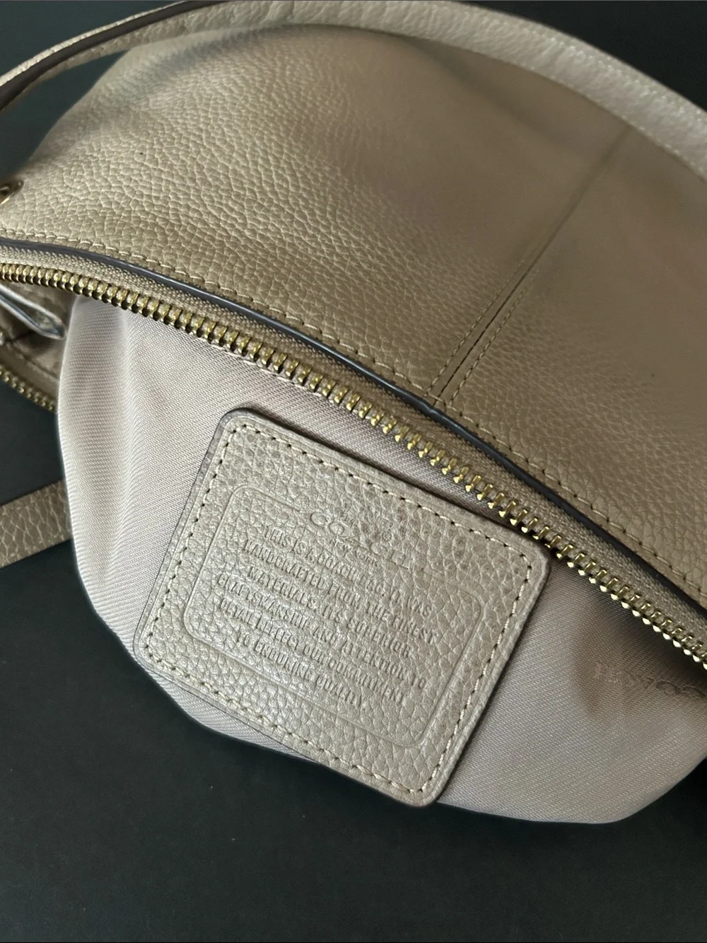 Coach Leather Crossbody Bag in Taupe with Embossed Carriage